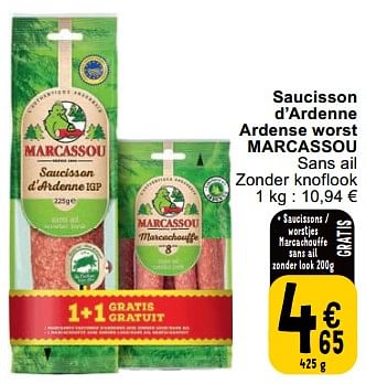Promotions Saucisson d’ardenne ardense worst marcassou - Marcassou - Valide de 23/04/2024 à 29/04/2024 chez Cora