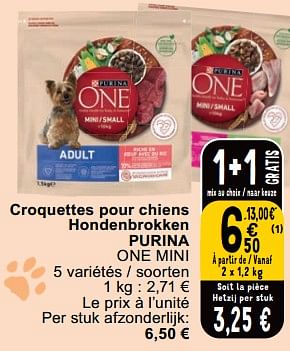 Promotions Croquettes pour chiens hondenbrokken purina one mini - Purina - Valide de 23/04/2024 à 29/04/2024 chez Cora