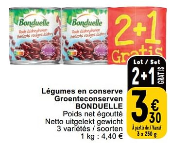 Promotions Légumes en conserve groenteconserven bonduelle - Bonduelle - Valide de 23/04/2024 à 29/04/2024 chez Cora