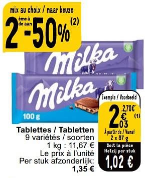 Promoties Tablettes - tabletten - Milka - Geldig van 23/04/2024 tot 29/04/2024 bij Cora