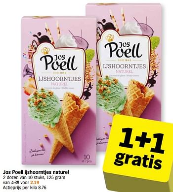 Promotions Jos poell ijshoorntjes naturel - Jos Poell - Valide de 22/04/2024 à 28/04/2024 chez Albert Heijn
