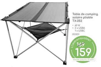 Promotions Table de camping solaire pliable tx 252 - Produit maison - Mr. Bricolage - Valide de 23/04/2024 à 30/06/2024 chez Mr. Bricolage