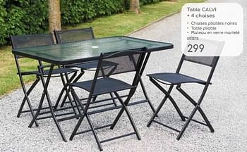 Promoties Table calvi + 4 chaises - Huismerk - Mr. Bricolage - Geldig van 23/04/2024 tot 30/06/2024 bij Mr. Bricolage