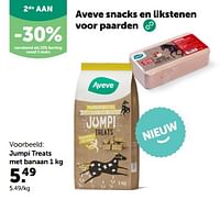 Promoties Aveve snacks voor paarden jumpi treats met banaan - Huismerk - Aveve - Geldig van 24/04/2024 tot 05/05/2024 bij Aveve