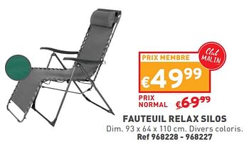 Promotions Fauteuil relax silos - Produit maison - Trafic  - Valide de 24/04/2024 à 29/04/2024 chez Trafic
