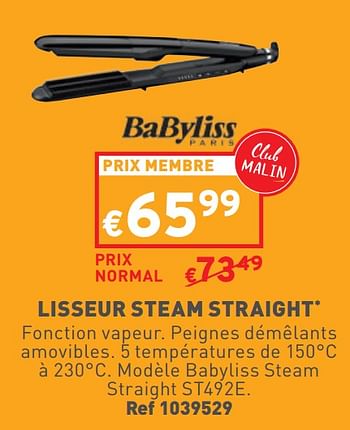 Promoties Lisseur steam straight babyliss steam straight st492e - Babyliss - Geldig van 24/04/2024 tot 29/04/2024 bij Trafic