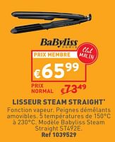 Promotions Lisseur steam straight babyliss steam straight st492e - Babyliss - Valide de 24/04/2024 à 29/04/2024 chez Trafic