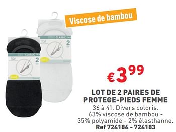 Promoties Lot de 2 paires de protege-pieds femme - Huismerk - Trafic  - Geldig van 24/04/2024 tot 29/04/2024 bij Trafic