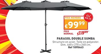 Promoties Parasol double sumba - Huismerk - Trafic  - Geldig van 24/04/2024 tot 29/04/2024 bij Trafic