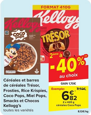 Promoties Céréales coco pops - Kellogg's - Geldig van 24/04/2024 tot 06/05/2024 bij Carrefour