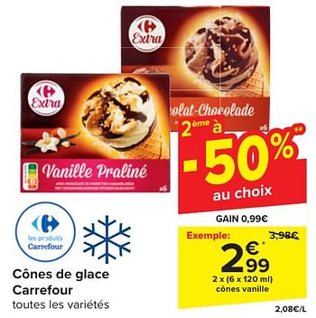 Promoties Cônes vanille - Huismerk - Carrefour  - Geldig van 24/04/2024 tot 06/05/2024 bij Carrefour