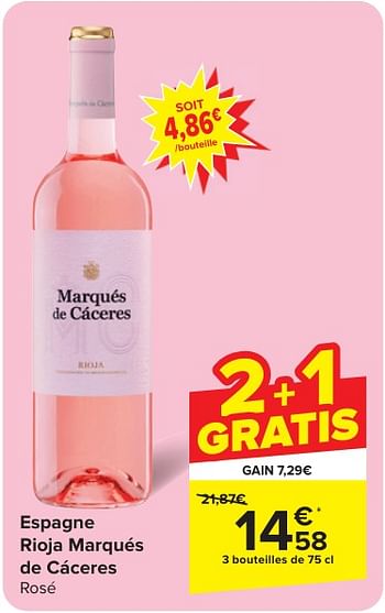 Promoties Espagne rioja marqués de cáceres rosé - Rosé wijnen - Geldig van 24/04/2024 tot 06/05/2024 bij Carrefour