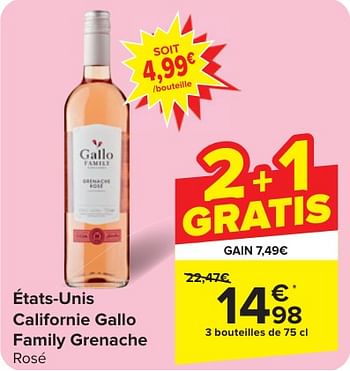 Promoties États-unis californie gallo family grenache rosé - Rosé wijnen - Geldig van 24/04/2024 tot 06/05/2024 bij Carrefour