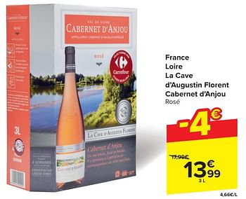 Promoties France loire la cave d’augustin florent cabernet d’anjou rosé - Rosé wijnen - Geldig van 24/04/2024 tot 06/05/2024 bij Carrefour