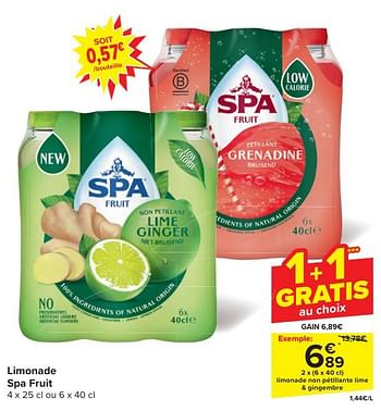 Promoties Limonade non pétillante lime + gingembre - Spa - Geldig van 24/04/2024 tot 06/05/2024 bij Carrefour