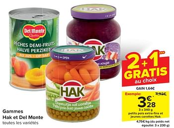 Promoties Petits pois extra-fins et jeunes carottes hak - Huismerk - Carrefour  - Geldig van 24/04/2024 tot 06/05/2024 bij Carrefour