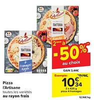 Promotions Pizza 4 fromages - L'Artisane - Valide de 24/04/2024 à 06/05/2024 chez Carrefour