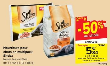 Promoties Pouches délices du jour en sauce à la volaille - Sheba - Geldig van 24/04/2024 tot 06/05/2024 bij Carrefour
