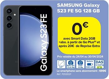 Promoties Samsung galaxy s23 fe 5g 128 gb - Samsung - Geldig van 24/04/2024 tot 06/05/2024 bij Carrefour