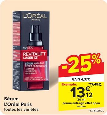 Promoties Sérum anti-âge effet peau neuve - L'Oreal Paris - Geldig van 24/04/2024 tot 06/05/2024 bij Carrefour