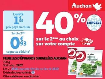 Promotions Feuilles d`épinards surgelées auchan - Produit Maison - Auchan Ronq - Valide de 23/04/2024 à 29/04/2024 chez Auchan Ronq