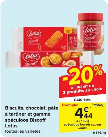 Promoties Spéculoos fourrés saveur vanille - Lotus Bakeries - Geldig van 24/04/2024 tot 06/05/2024 bij Carrefour