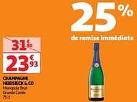 Promotions Champagne heidsieck + co monopole brut grande cuvée - Champagne - Valide de 23/04/2024 à 29/04/2024 chez Auchan Ronq