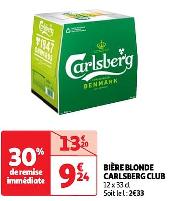 Promotions Bière blonde carlsberg club - Carlsberg Luxe - Valide de 23/04/2024 à 29/04/2024 chez Auchan Ronq