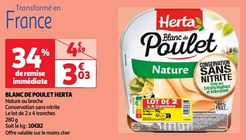 Promotions Blanc de poulet herta - Herta - Valide de 23/04/2024 à 29/04/2024 chez Auchan Ronq