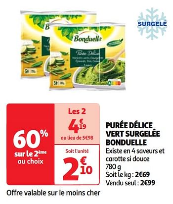 Promotions Purée délice vert surgelée bonduelle - Bonduelle - Valide de 23/04/2024 à 29/04/2024 chez Auchan Ronq