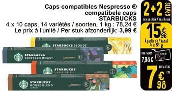 Promotions Caps compatibles nespresso compatibele caps starbucks - Starbucks - Valide de 23/04/2024 à 29/04/2024 chez Cora