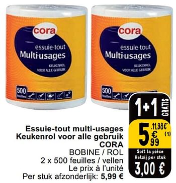 Promoties Essuie-tout multi-usages keukenrol voor alle gebruik cora - Huismerk - Cora - Geldig van 23/04/2024 tot 29/04/2024 bij Cora