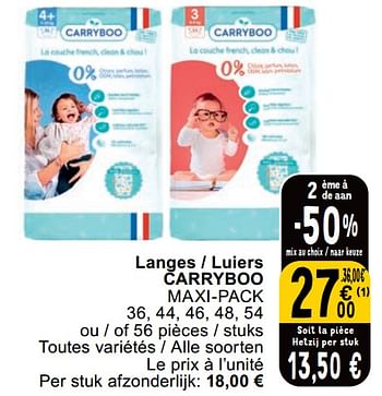 Promoties Langes - luiers carryboo maxi-pack - Carryboo - Geldig van 23/04/2024 tot 29/04/2024 bij Cora