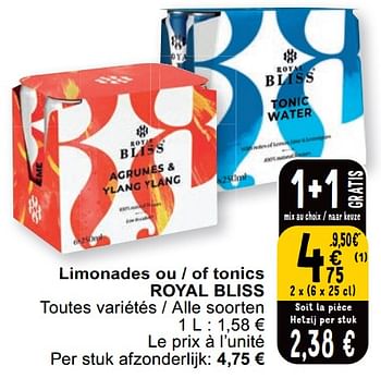 Promoties Limonades ou - of tonics royal bliss - Royal Bliss - Geldig van 23/04/2024 tot 29/04/2024 bij Cora