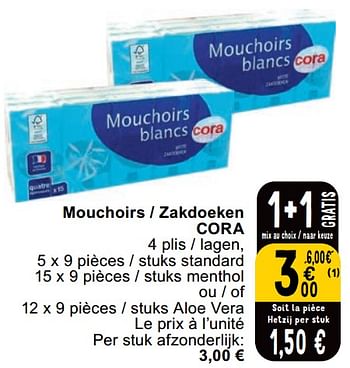 Promotions Mouchoirs - zakdoeken cora - Produit maison - Cora - Valide de 23/04/2024 à 29/04/2024 chez Cora