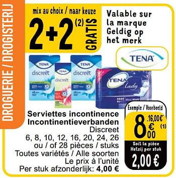 Promotions Serviettes incontinence incontinentieverbanden - Tena - Valide de 23/04/2024 à 29/04/2024 chez Cora