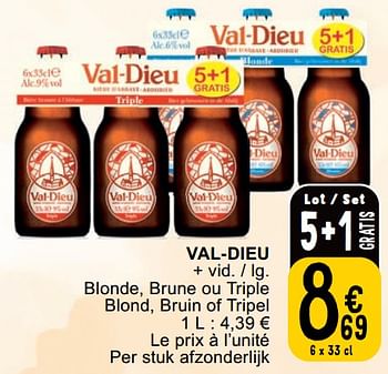Promotions Val-dieu blonde, brune ou triple blond, bruin of tripel - Val Dieu - Valide de 23/04/2024 à 29/04/2024 chez Cora