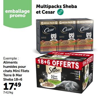 Promoties Aliments humides pour chats mini filets terre + mer sheba 18+6 - Sheba - Geldig van 24/04/2024 tot 05/05/2024 bij Aveve