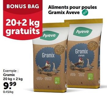 Promotions Aliments pour poules gramix aveve - Produit maison - Aveve - Valide de 24/04/2024 à 05/05/2024 chez Aveve