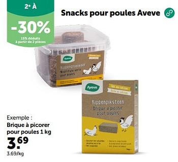 Promoties Brique à picorer pour poules - Huismerk - Aveve - Geldig van 24/04/2024 tot 05/05/2024 bij Aveve