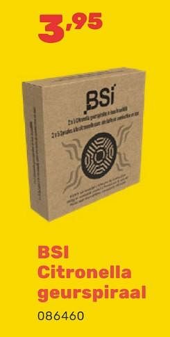 Promotions Bsi citronella geurspiraal - BSI - Valide de 15/04/2024 à 17/08/2024 chez Happyland