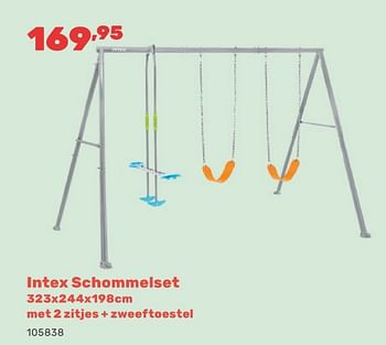 Promoties Intex schommelset met 2 zitjes + zweeftoestel - Intex - Geldig van 15/04/2024 tot 17/08/2024 bij Happyland
