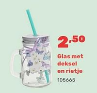 Glas met deksel en rietje-Huismerk - Happyland