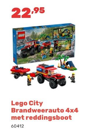 Promotions Lego city brandweerauto met reddingsboot - Lego - Valide de 15/04/2024 à 17/08/2024 chez Happyland