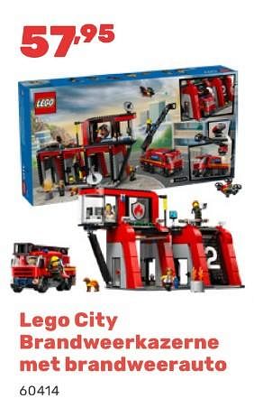 Promotions Lego city brandweerkazerne met brandweerauto - Lego - Valide de 15/04/2024 à 17/08/2024 chez Happyland