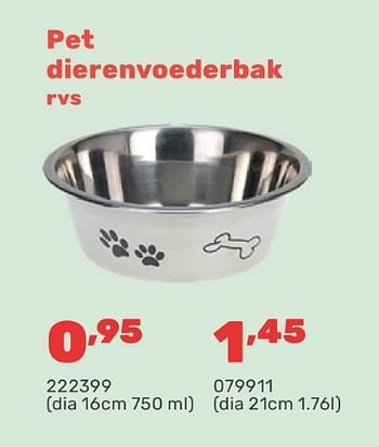 Promoties Pet dierenvoederbak rvs - Huismerk - Happyland - Geldig van 15/04/2024 tot 17/08/2024 bij Happyland