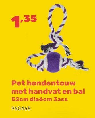 Promoties Pet hondentouw met handvat en bal - Huismerk - Happyland - Geldig van 15/04/2024 tot 17/08/2024 bij Happyland