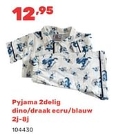 Promoties Pyjama 2delig dino-draak ecru blauw - Huismerk - Happyland - Geldig van 15/04/2024 tot 17/08/2024 bij Happyland