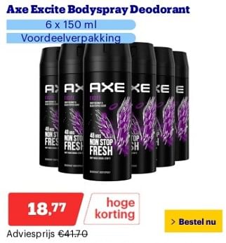 Promotions Axe excite bodyspray deodorant - Axe - Valide de 22/04/2024 à 28/04/2024 chez Bol.com