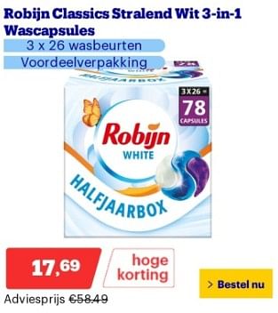 Promoties Robijn classics stralend wit 3-in-1 wascapsules - Robijn - Geldig van 22/04/2024 tot 28/04/2024 bij Bol.com